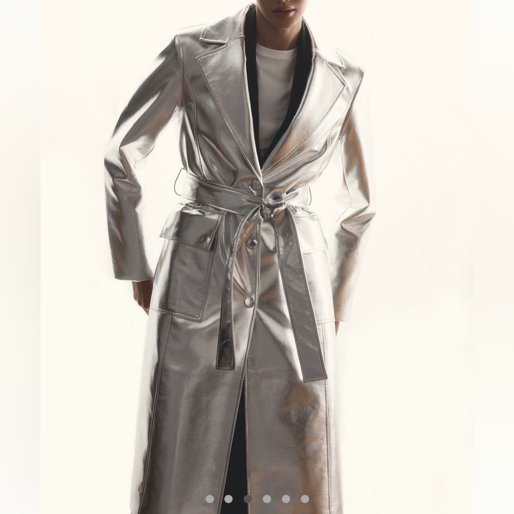 Avec Les Filles Metallic Faux Leather Trench Coat